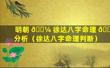 明朝 🐼 徐达八字命理 🐠 分析（徐达八字命理判断）